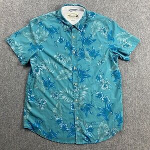Seapointe Shirt Men's Large Blue Hawaiian Button Down Short Sleeve Polyester‎